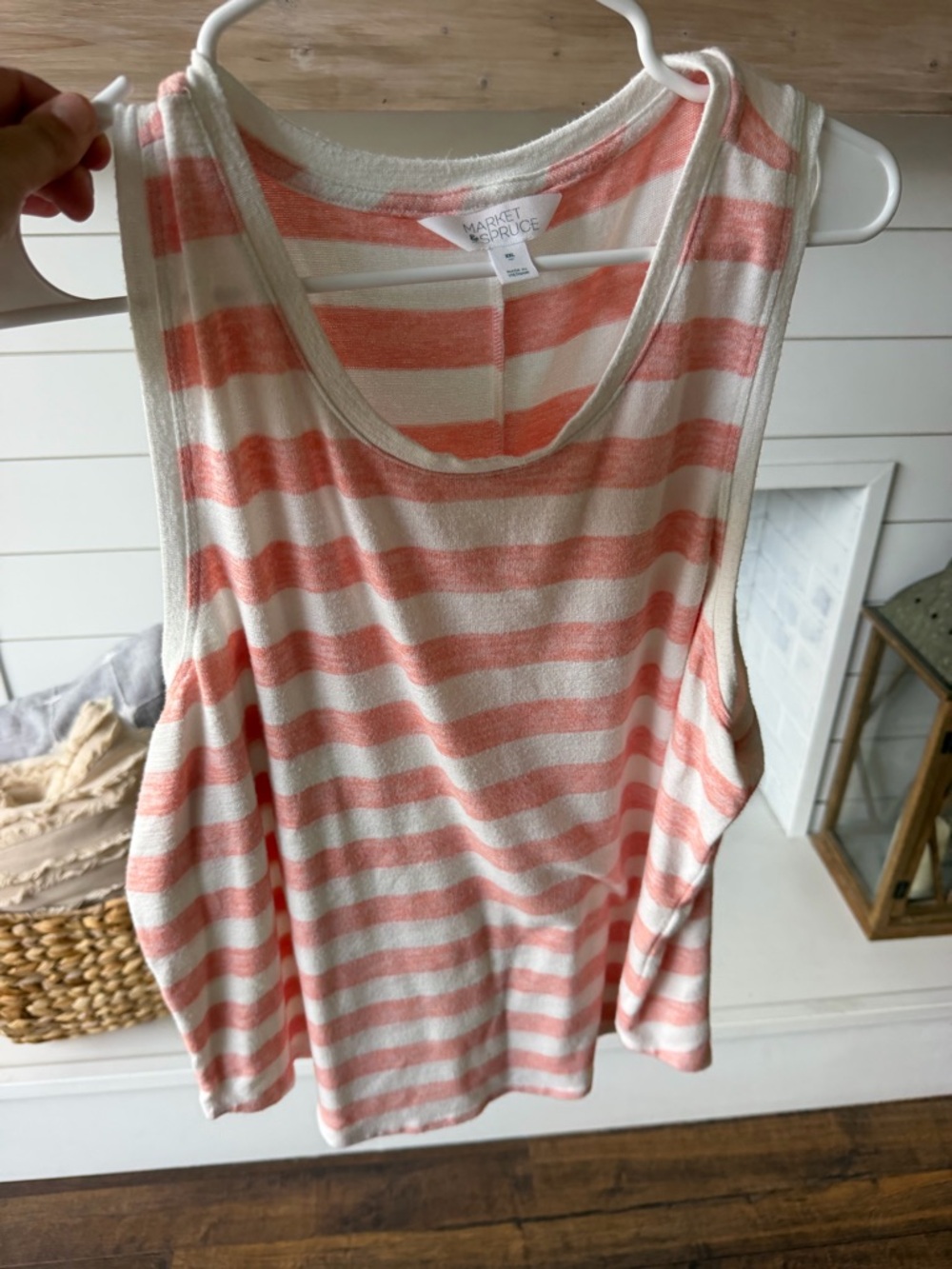 Market & Spruce Coral and Cream Striped Tank Top